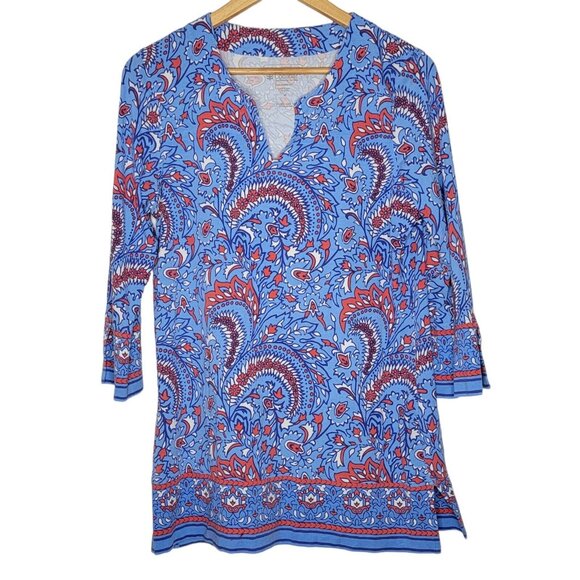 Coolibar Medium St Lucia Tunic Top UPF 50+ UV Protection Blue Floral Long Sleeve - Picture 1 of 5